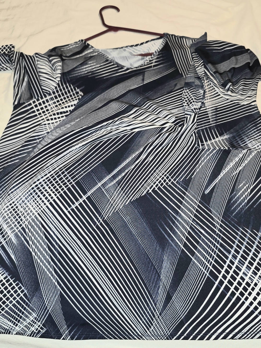 Women’s Dark Blue & White Geometric Print W/Side Tie Tunic Top Size 2X
